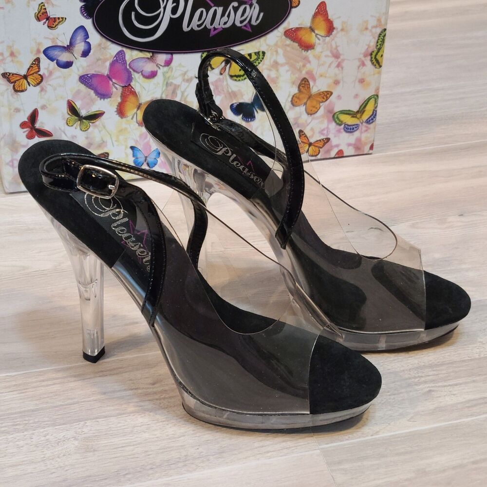 Pleaser LIP-150 Clear Platform Heels Size 6 Stiletto Ankle Strap Stripper Shoes